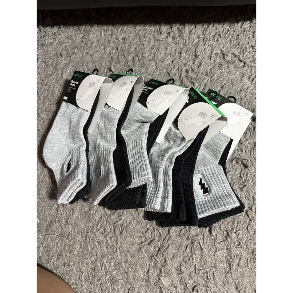 BCG Kids Quarter Socks Size Small 10.5-3.5 Gray Black Lightning Bolt Lot of 10